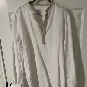 Zara White Casual Button Down Shirt